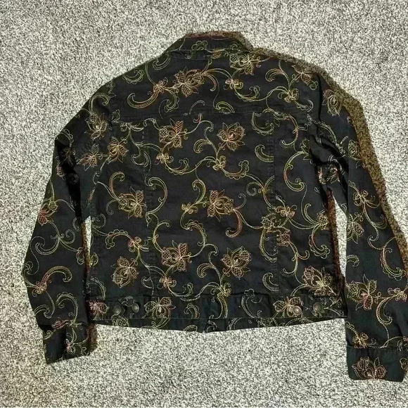 Hearts of Palm Floral Embroidered Trapeze Jacket Black Size 10- Note - Picture 11 of 11